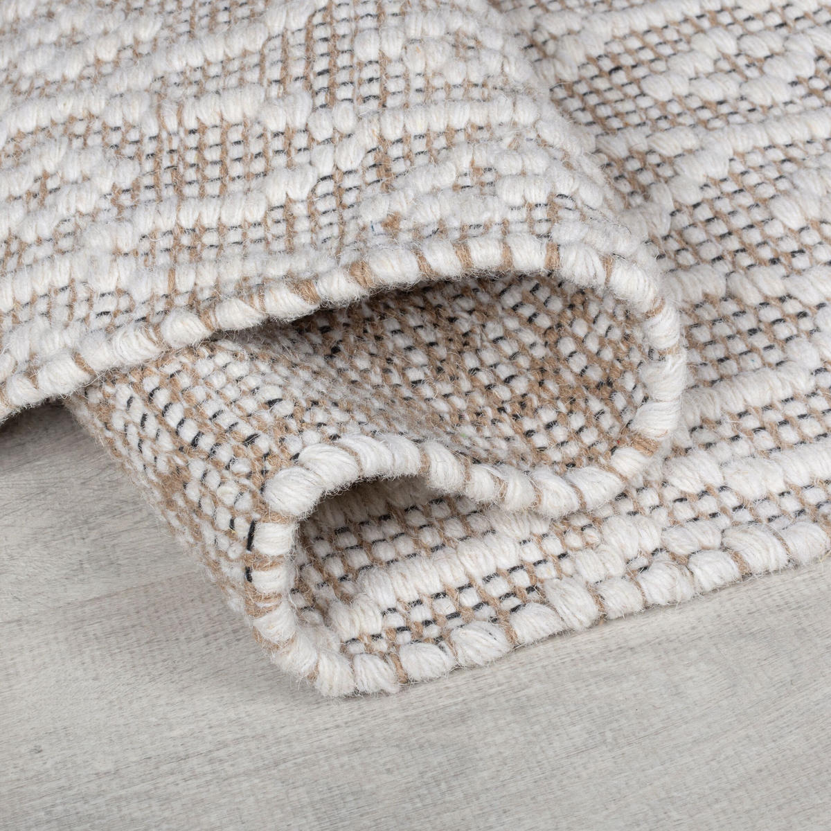 TEPPICH Wolle Kurzflor Diamant Muster, Wohnzimmer Beige Rechteckig 80x150 - Beige, Textil (80/150cm) - KADIMA DESIGN