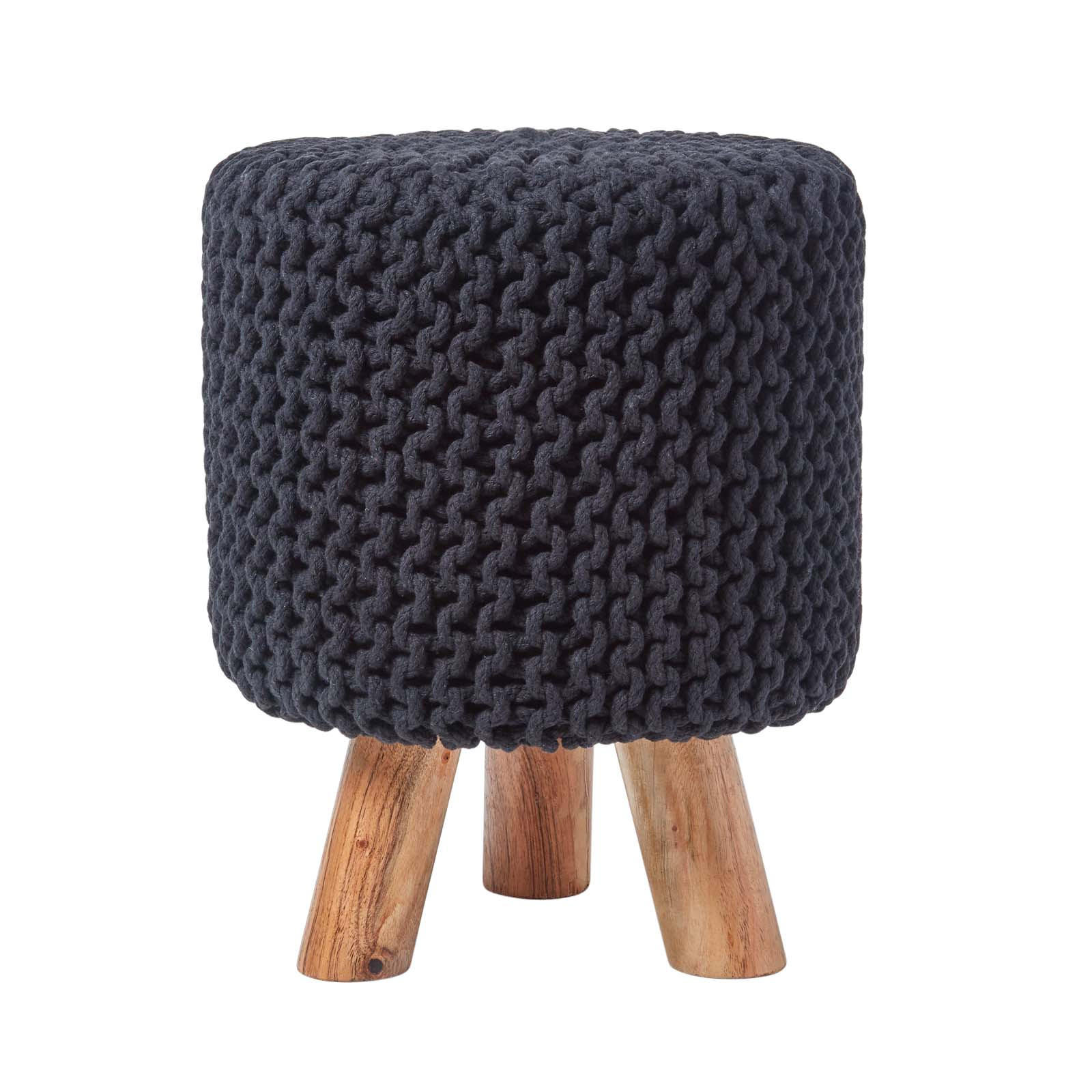 STRICK-HOCKER schwarz, Dreibein 32/32/42 cm - Schwarz, Textil (32/42/32cm) - Homescapes
