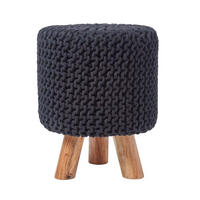 STRICK-HOCKER schwarz, Dreibein 32/32/42 cm - Schwarz, Textil (32/42/32cm) - Homescapes