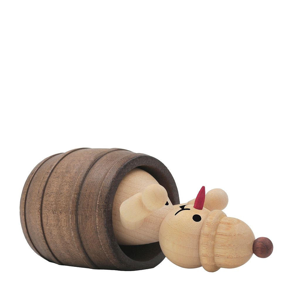 HOLZFIGUR Schneemann Junior liegend im Fass 9 cm - Multicolor, Holz (5/1/0.1cm)