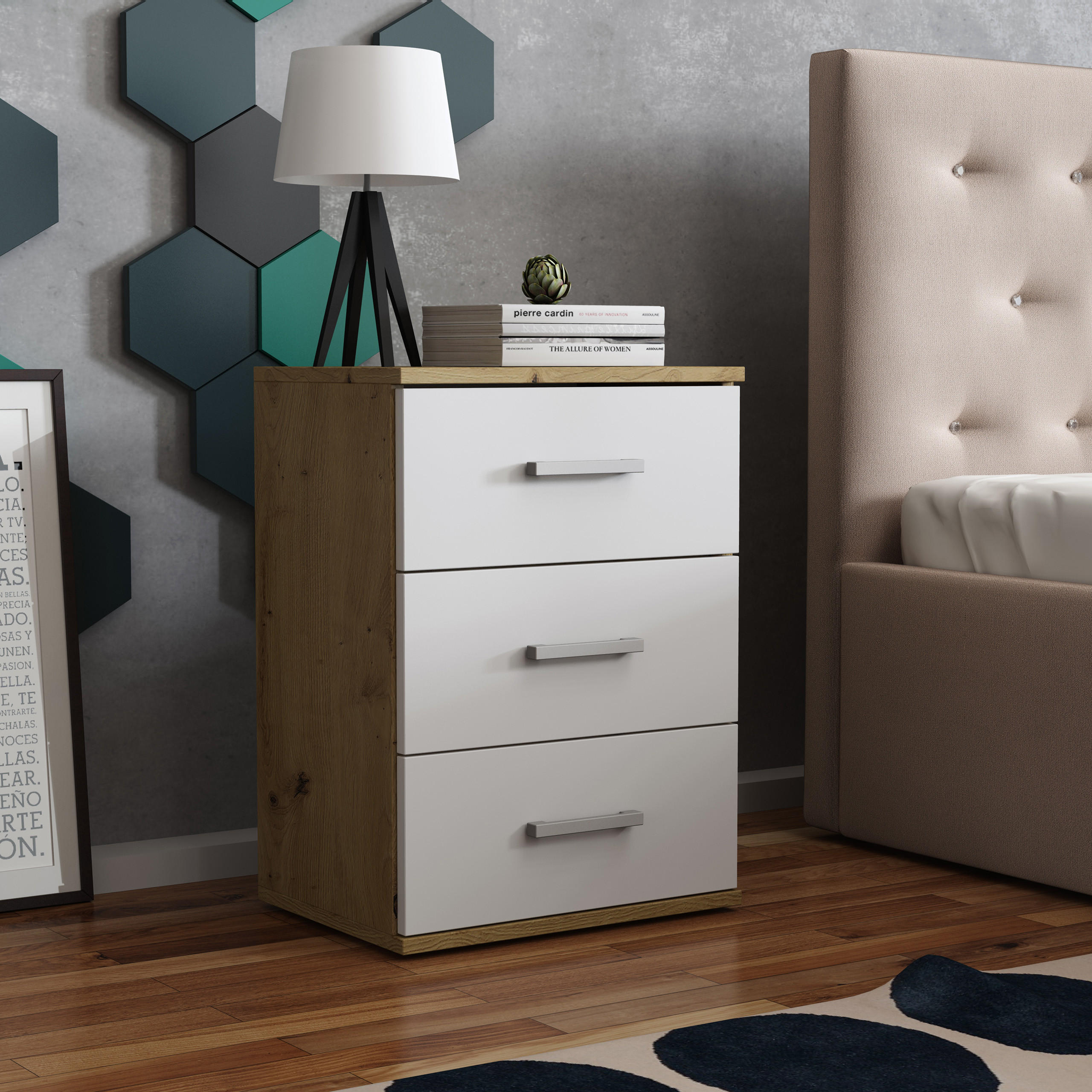 NACHTTISCH NOCTA 48/65,5/35 cm Weiß - Eiche Artisan/Weiß, Holzwerkstoff (48/65.5/35cm) - MASSENO