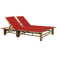 2-PERSONEN-SONNENLIEGE mit Auflagen Bambus - Rot, Holz (130/87/200cm) - furnicato