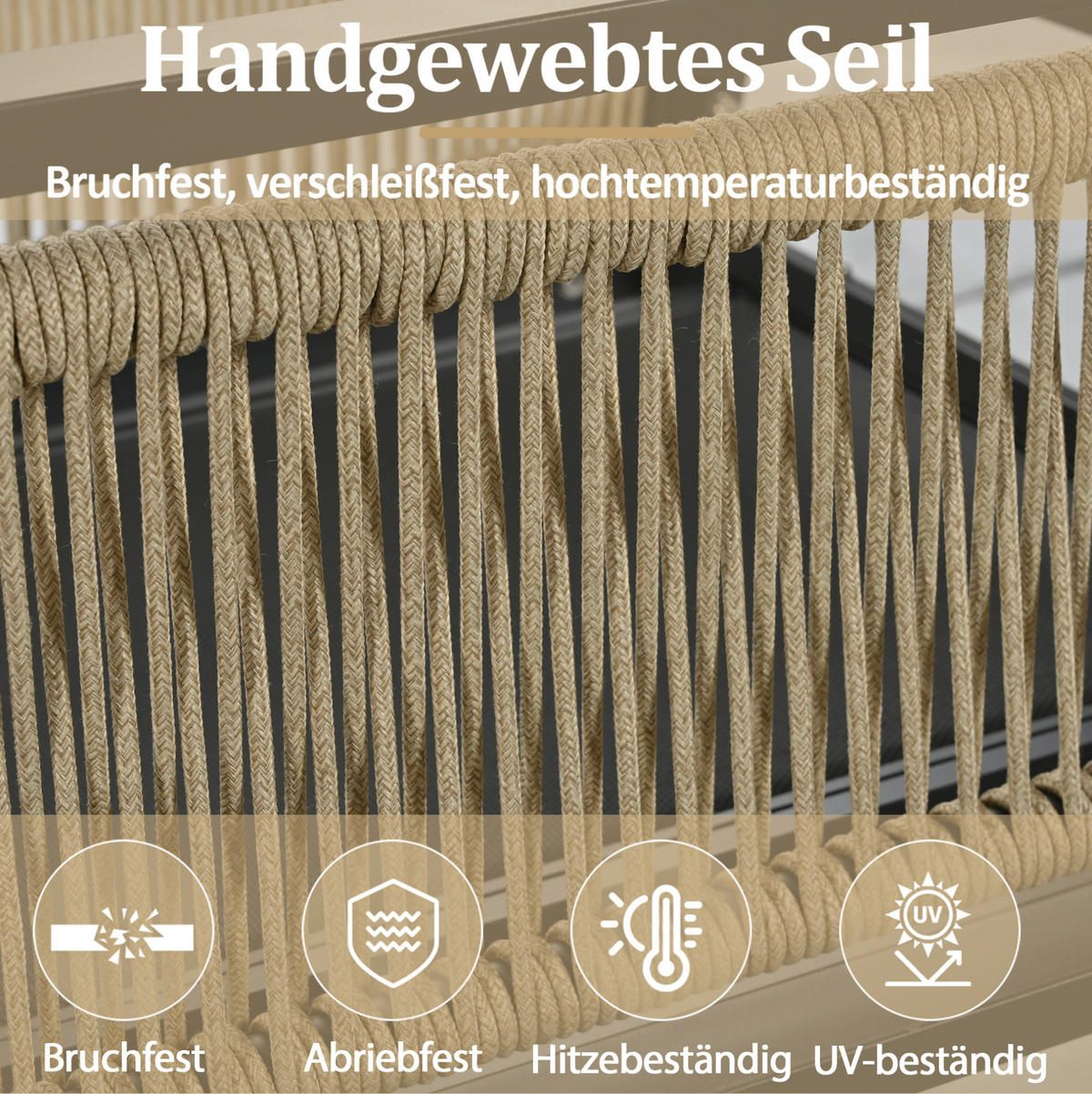 GARTENMÖBEL-SET 187/67/63 cm beige aus verzinktem Stahl und Polyester mit Kunststoffholz-Tischplatte - Beige, Textil - OKWISH