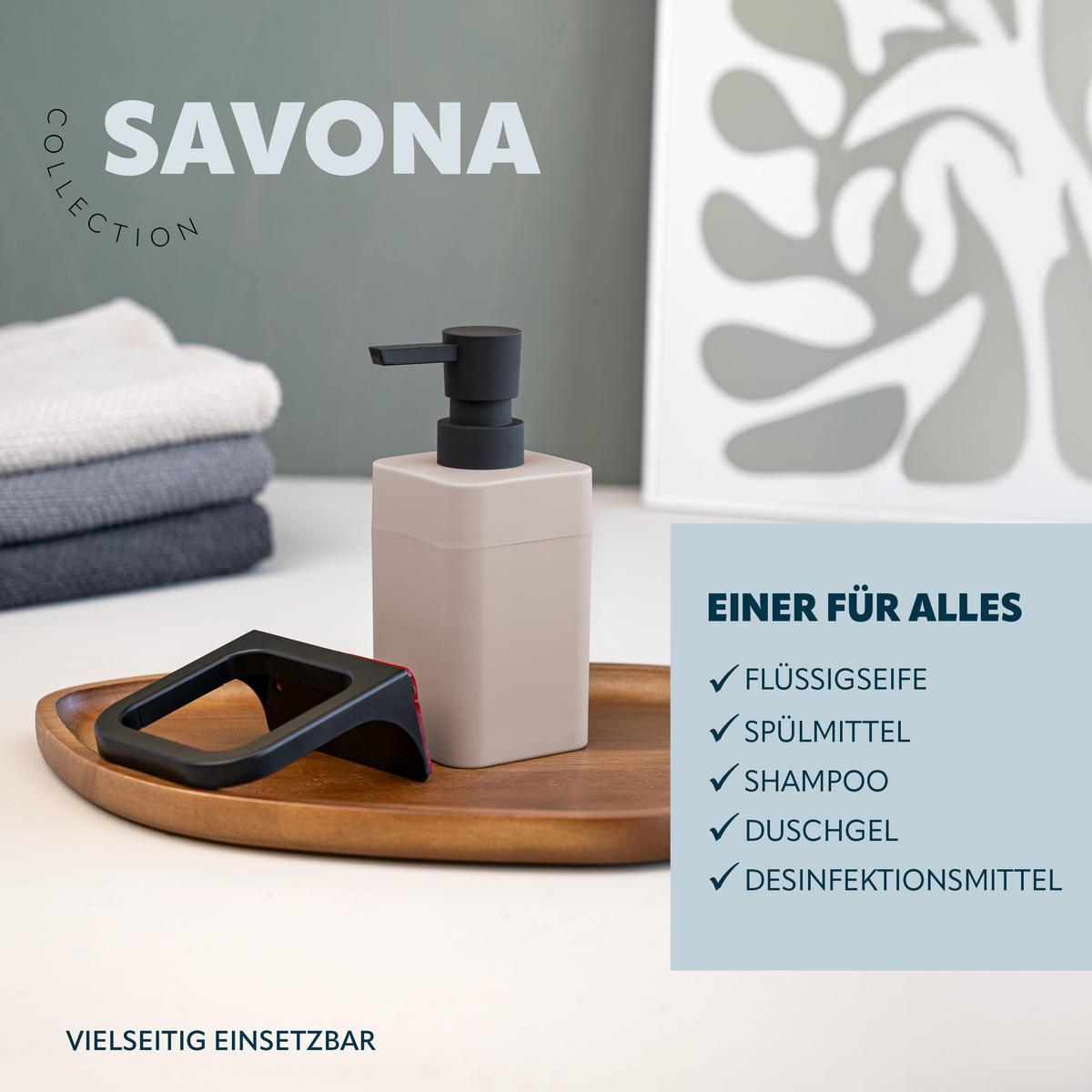 SEIFENSPENDER SAVONA Softtouch, taupe, eckig - Taupe, Kunststoff (9/15.5/10cm) - bremermann