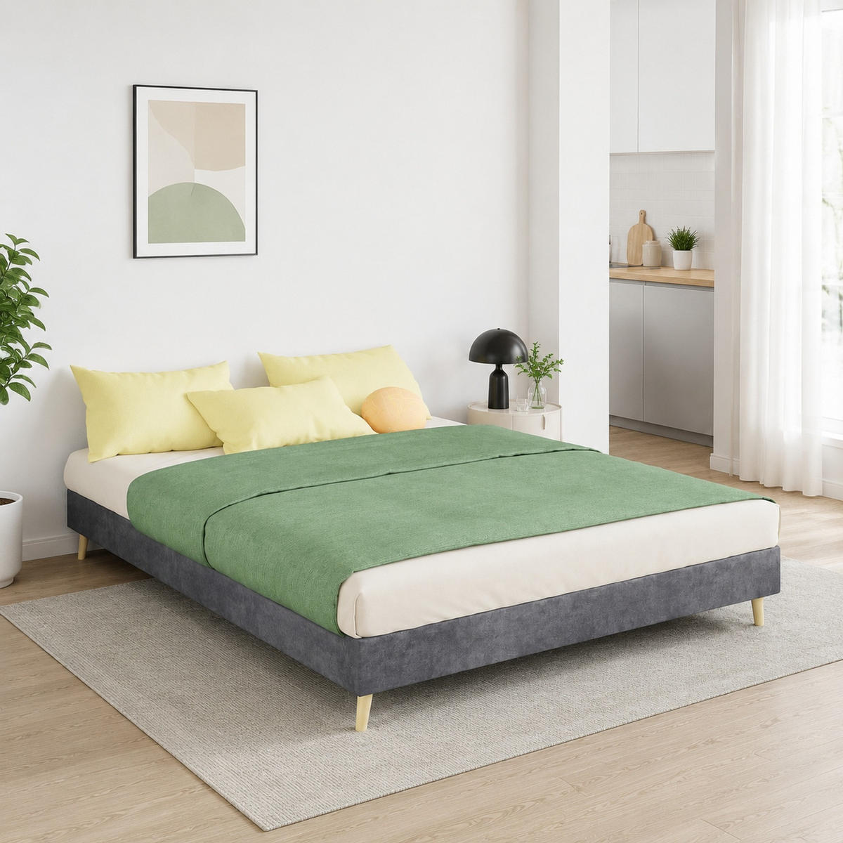 POLSTERBETT 140/200 mit niedrigem Unterbau, stabilem Holz-Rippenrahmen und Hollandstoff in Grau - Grau, Holzwerkstoff/Textil (140/200cm) - EVRYAE