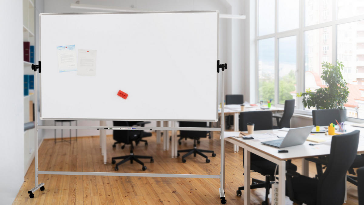 MOBILES Board, Serie: TM Idea/Flex – mit doppelseitiger Whiteboard-Oberfläche, drehbar, 200x120 cm - Weiß, Metall (200/120/62cm) - ALLboards
