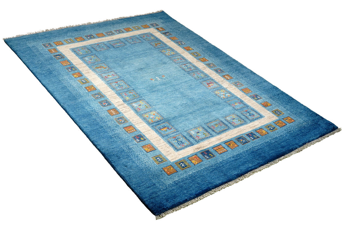 TEPPICH Rizbaf Blau 247/169 cm Schurwolle - Blau, Textil (169/247cm) - Looma