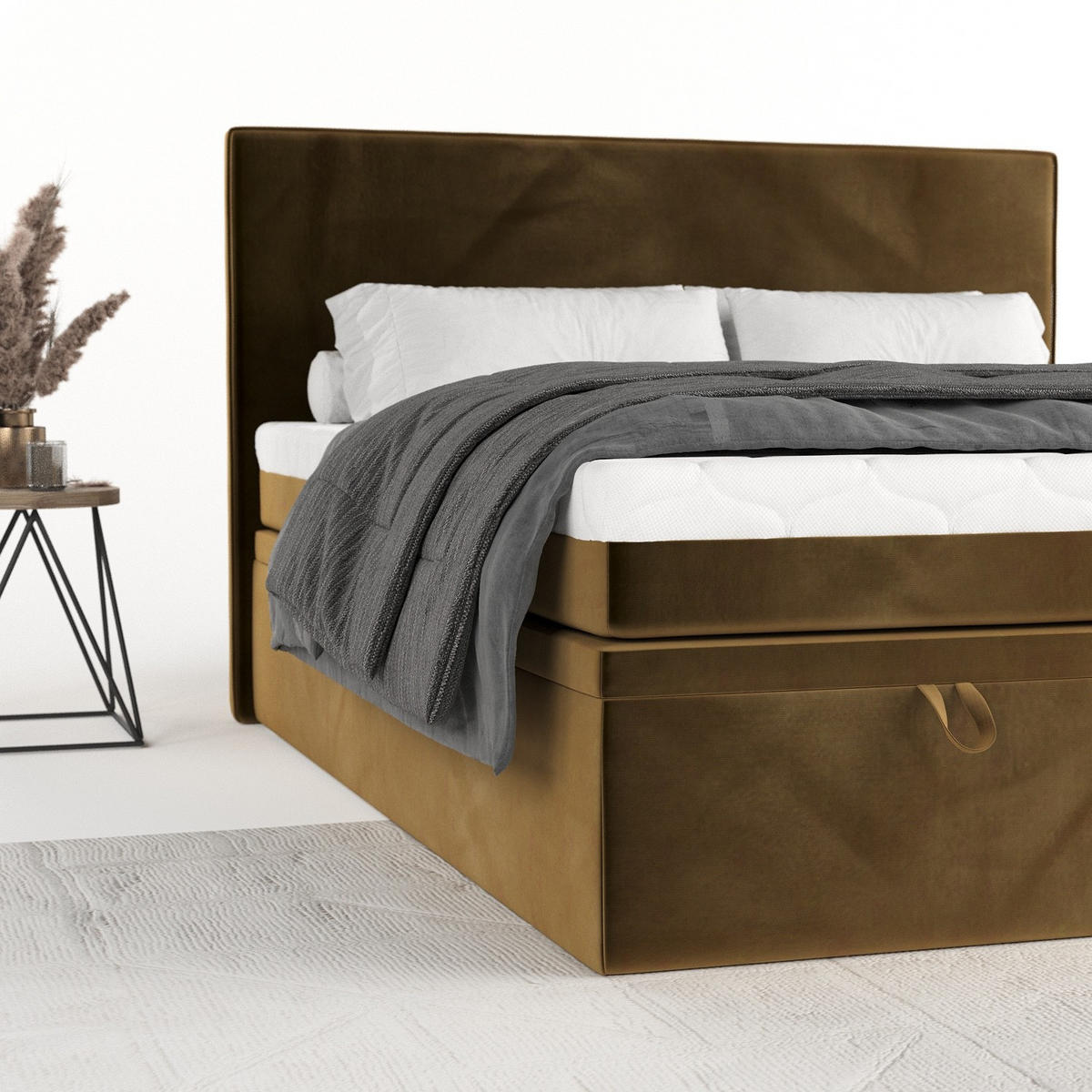 BOXBETT Zalla 180/200 cm Honiggelb im Kronos Stoff - Schwarz/Honig, Holz/Holzwerkstoff (180/200cm) - AltaBeds