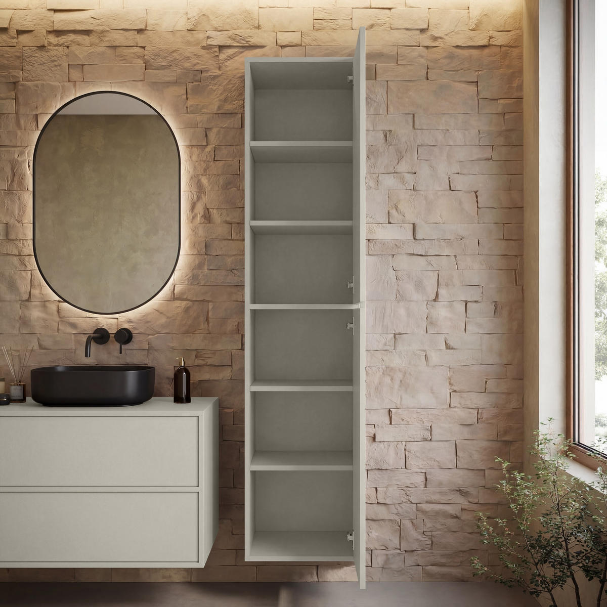 BADEZIMMERSCHRANK Mali mit 2 Türen Cashmere - 38 x 33 x 160 cm - Kaschmir, Holz (38/170/33cm) - Badplaats
