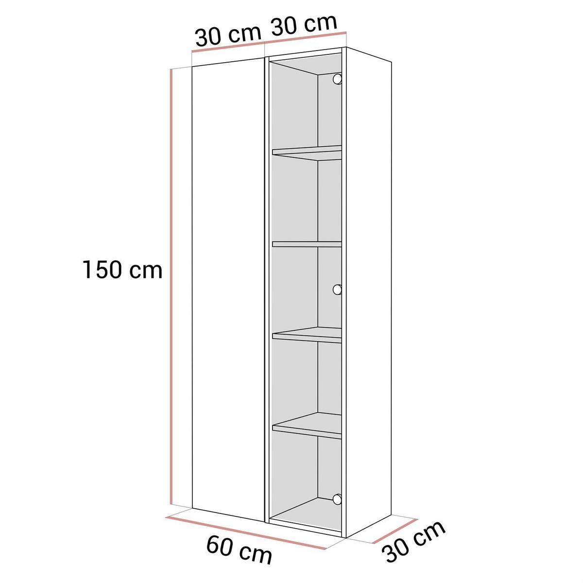 VITRINE CARMEN, hängend mit LED-Beleuchtung - Kaschmir, Holzwerkstoff (60/150/30cm) - Lookway