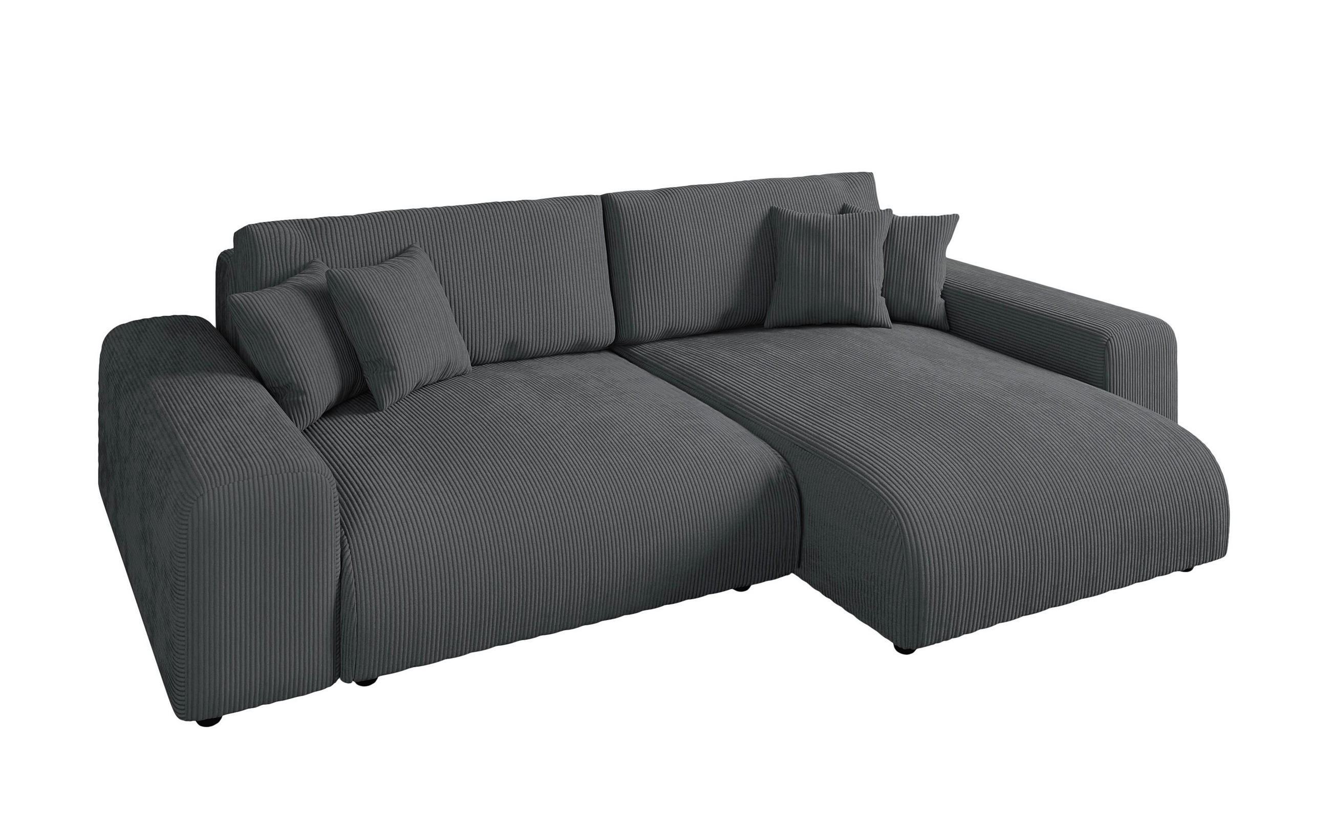 ECKSOFA mit Schlaffunktion, Bettkasten, Wellenunterfederung, seitenverkehrt montierbar B255/T165/H84 cm, Liegefl. 148x196 cm, Cord Grau / 21006 - Schwarz/Grau, Kunststoff/Textil (255/165cm) - luma-home