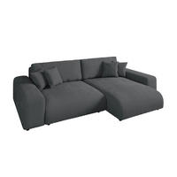 ECKSOFA mit Schlaffunktion, Bettkasten, Wellenunterfederung, seitenverkehrt montierbar B255/T165/H84 cm, Liegefl. 148x196 cm, Cord Grau / 21006 - Schwarz/Grau, Kunststoff/Textil (255/165cm) - luma-home