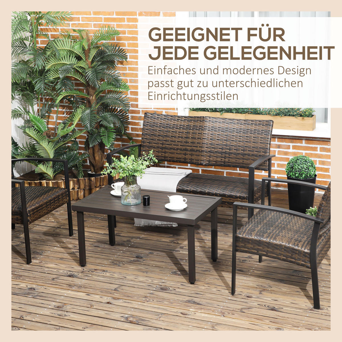 KAFFEETISCH, für Balkon, Braun,Stahl - Braun, Metall (91/51/46cm) - Outsunny