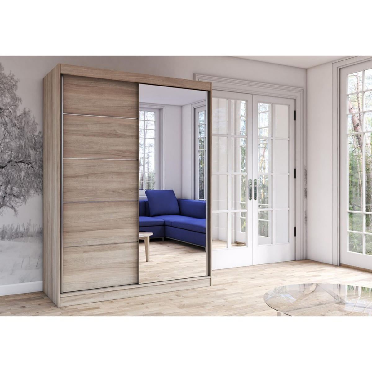 SCHIEBETÜRENSCHRANK - Beni 05 Classic (Sonoma) - Sonoma Eiche, Holzwerkstoff/Metall (150/200/61cm) - Möblo
