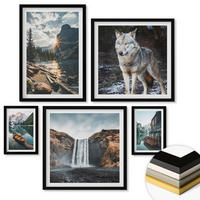 WANDBILDER 5er-Set - 50x50 cm & 20x30 cm & 40x60 cm Schwarzer Rahmen - Berge, Seen, Wasserfall, Wolf - Schwarz, Kunststoff (40/60cm) - ArtPrintCave