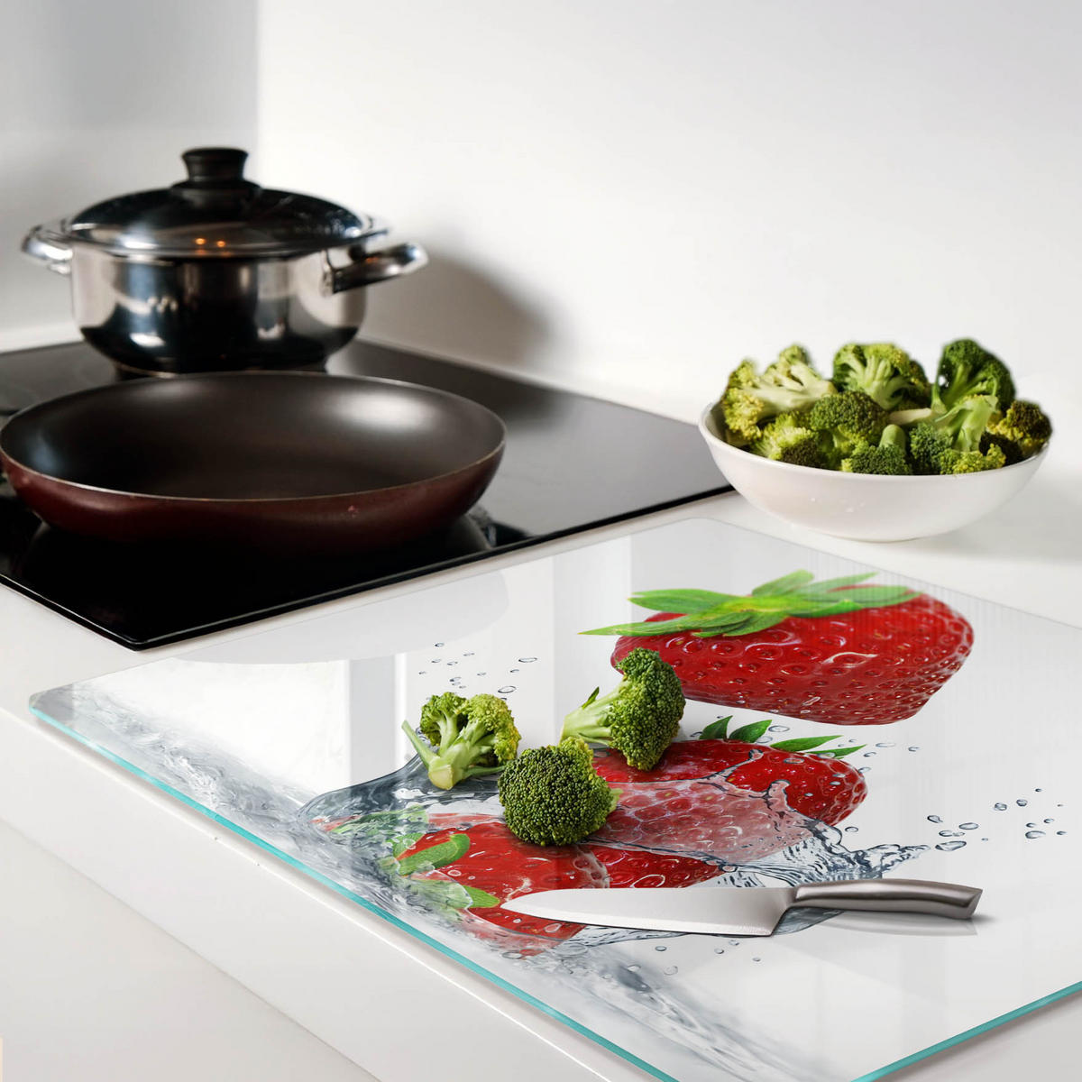 GLASPLATTE 60x52 cm Erdbeeren und Wasser - Rot, Glas (60/0.4/52cm) - TULUP