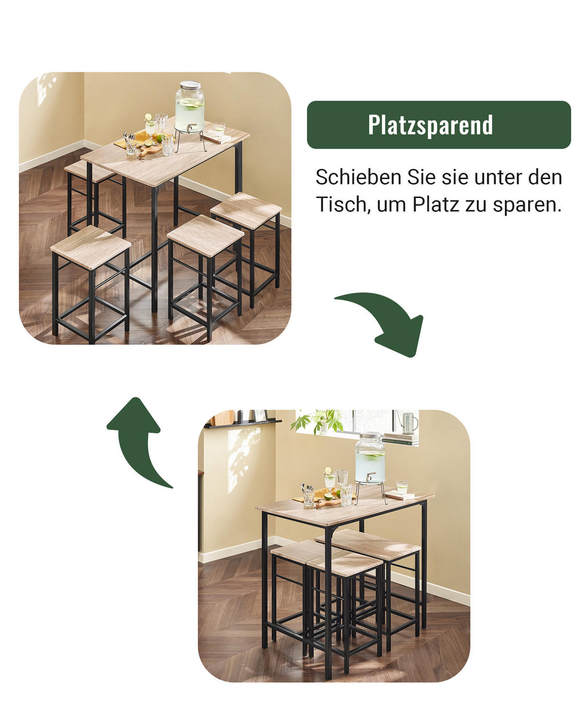 BARTISCH + 4 x BARHOCKER - Naturfarben, Holzwerkstoff (100/87/60cm) - SoBuy