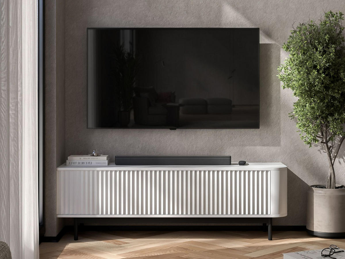 TV komoda Aurora mat bijela 140 cm s crnim metalnim okvirom - bijela/crna, drvni materijal/metal (140/44/35cm) - Meble Lindner