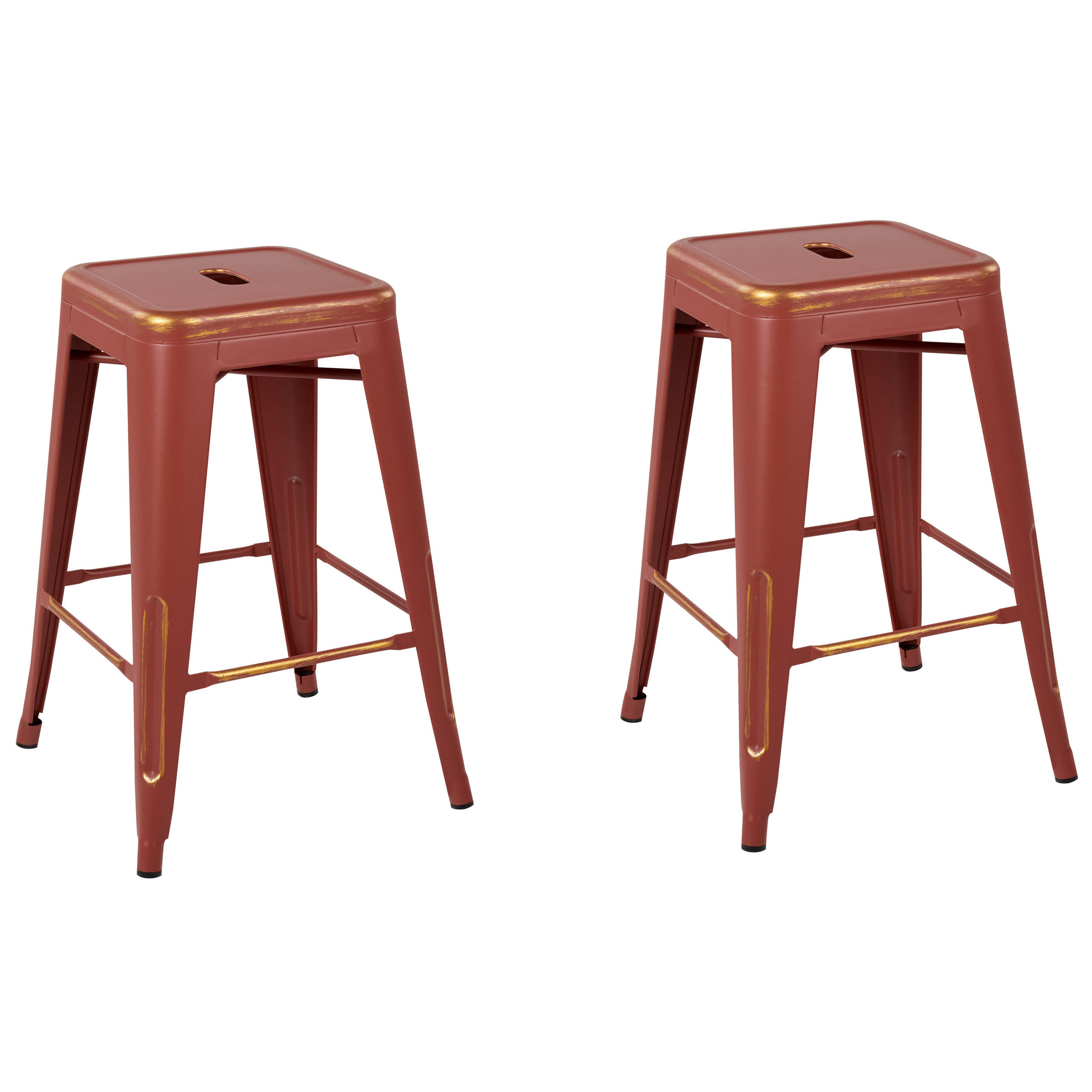 HOCKER 2er-Set Metall Rot Cabrillo - Rot, Metall (42/60/42cm) - Beliani