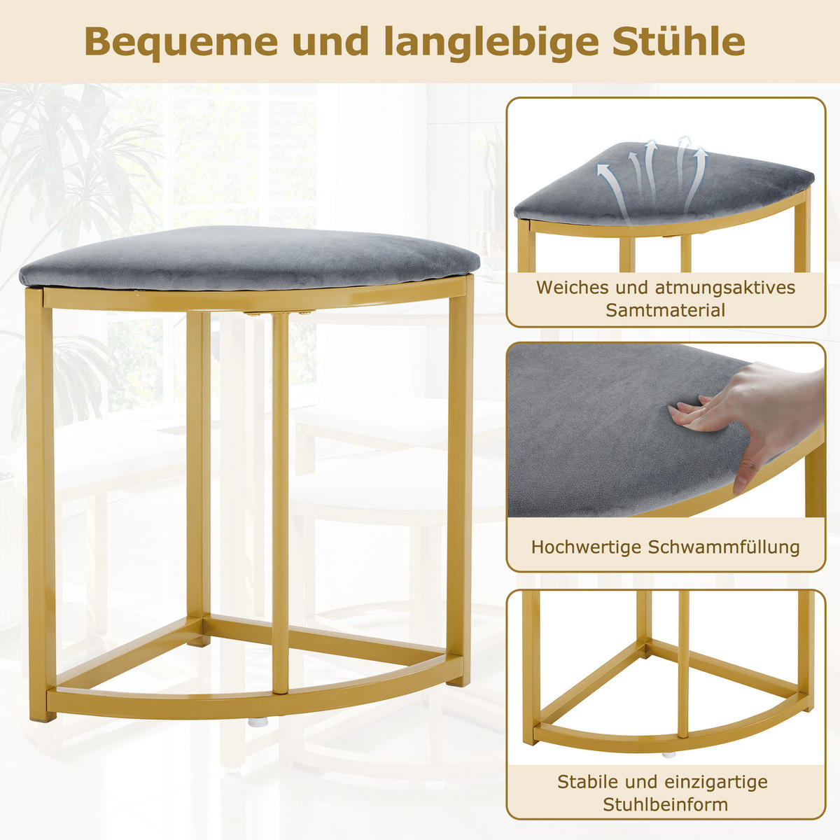ESSTISCH mit 4 Stühlen Grau - Grau, Holzwerkstoff/Textil (80/80/75cm) - Urban Meuble