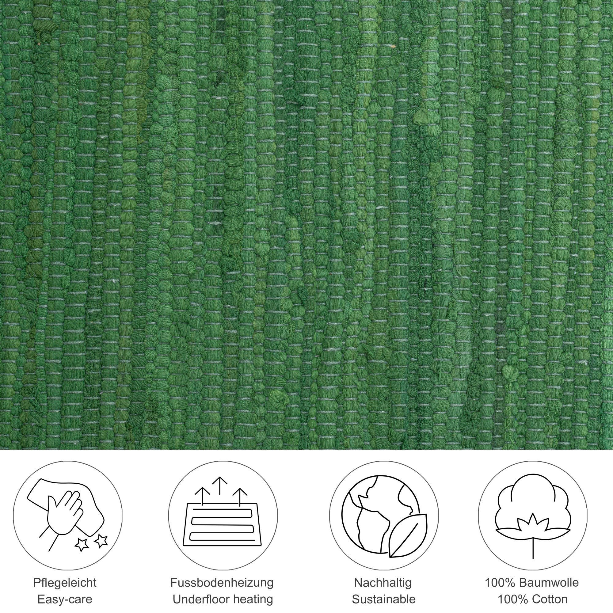 Thumbnail - Rug and Roll Fleckerlteppich, Grün, Textil, Uni, Rechteckig, 160x230 cm, für Fußbodenheizung geeignet, Teppiche & Böden,...