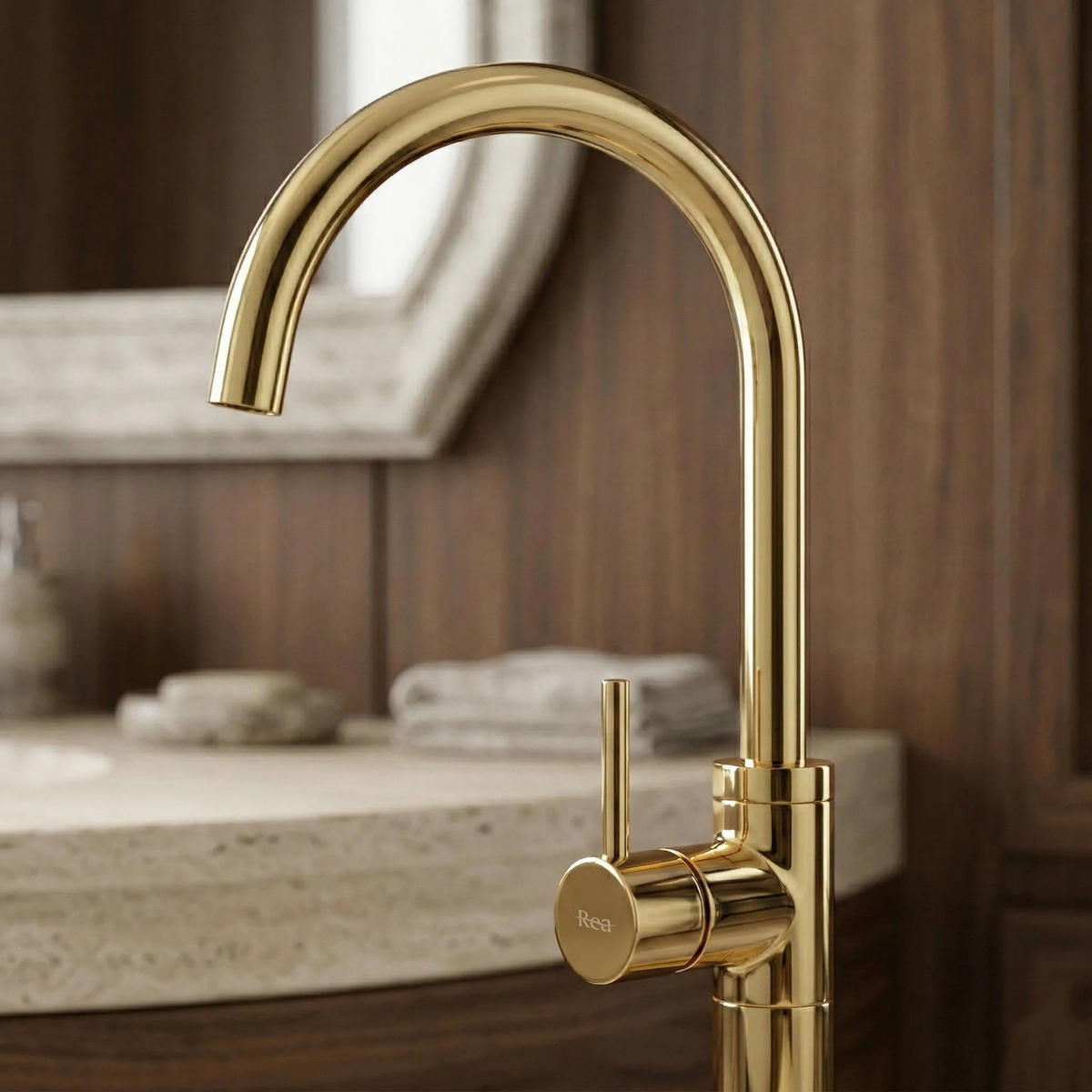 WASCHBECKENARMATUR Freistehend Rea Lungo Gold - Goldfarben, Metall (20/107.5/16cm) - REA