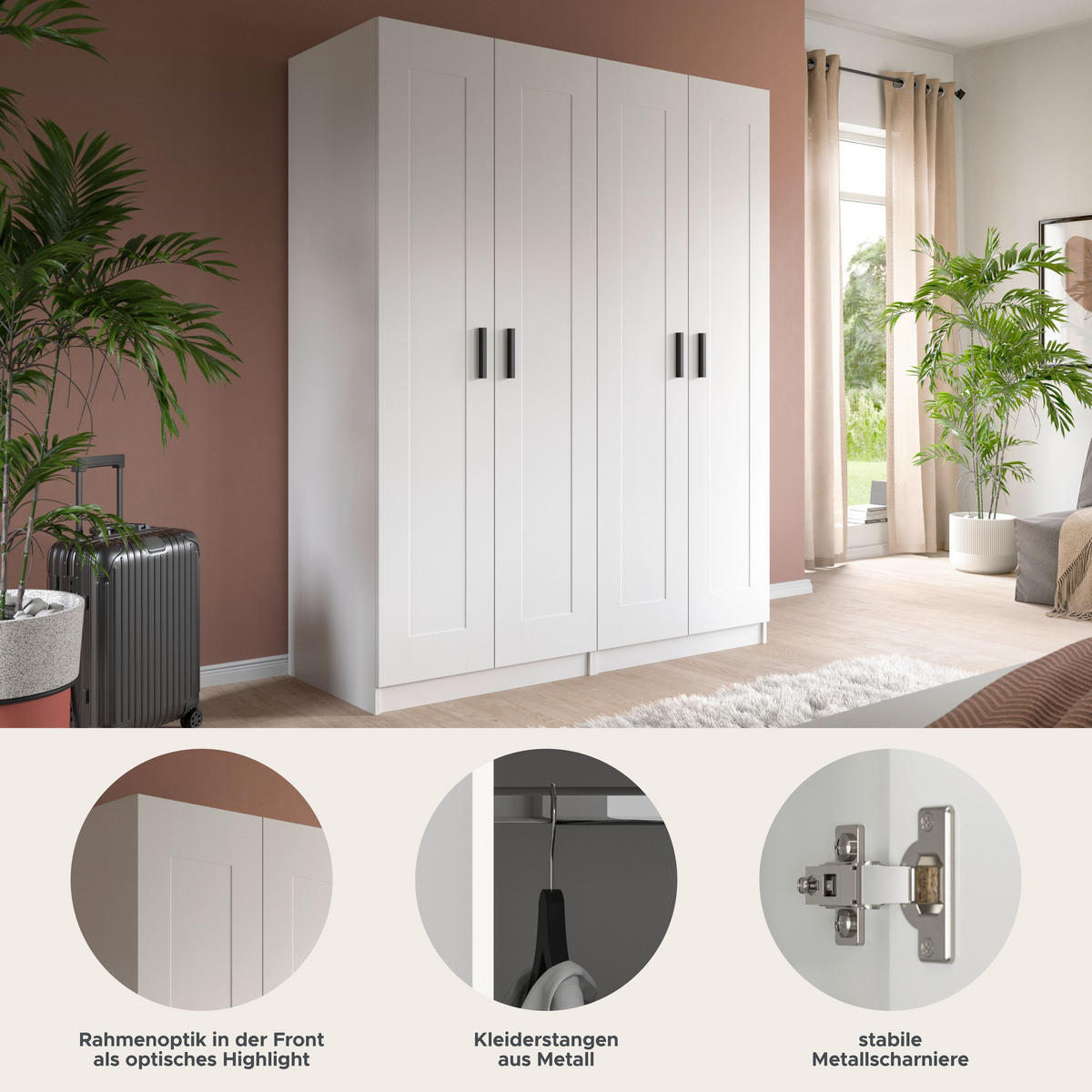 KLEIDERSCHRANKKOMBINATION VISBY (B/H/T: ca. 160/194/56 cm) in weiß/weiß - Weiß, Holzwerkstoff (160/194/56cm)