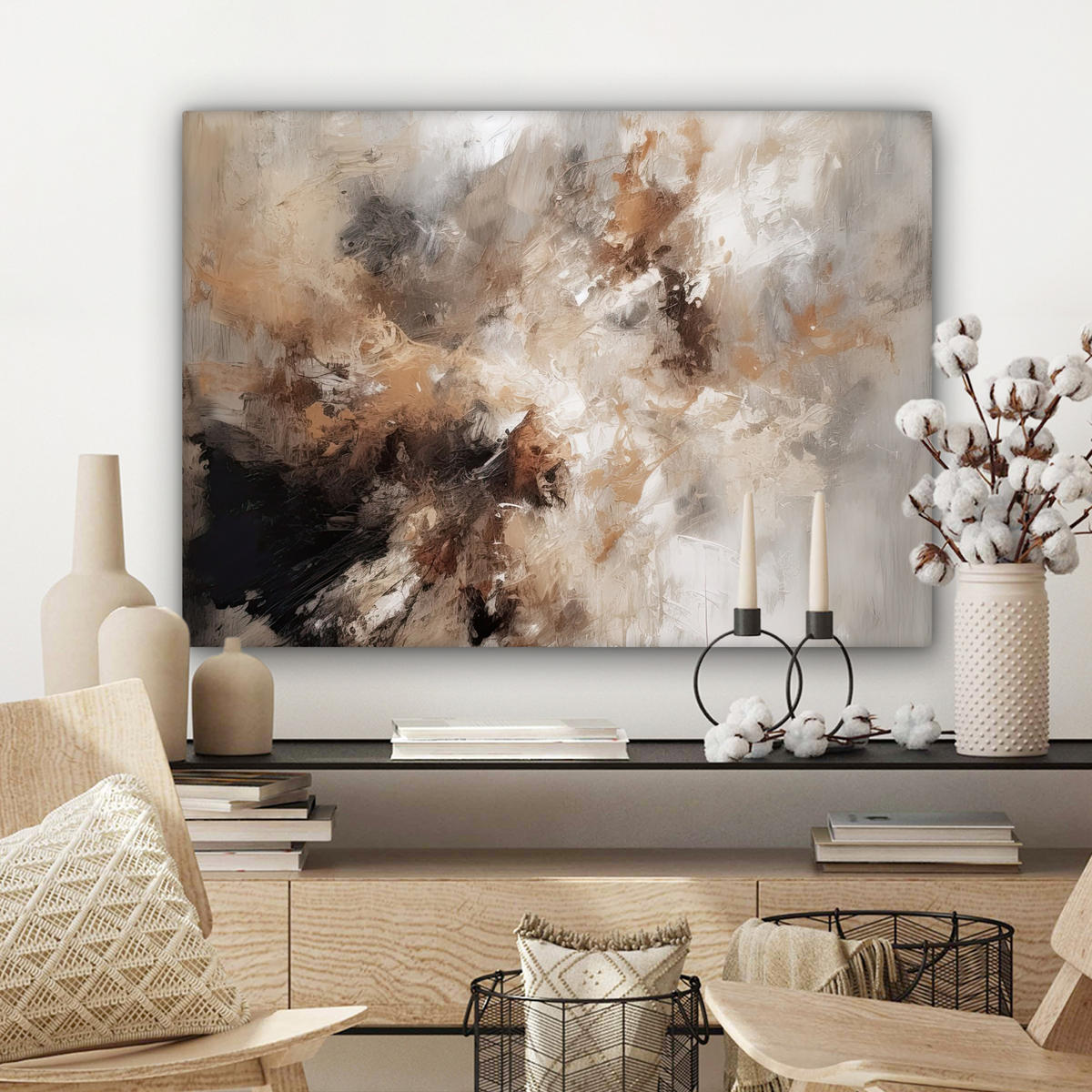 LEINWANDBILD - Farbe - Abstrakt - Beige - Kunst - 80x60 - Malerei - Greige, Textil (80/60cm) - MuchoWow
