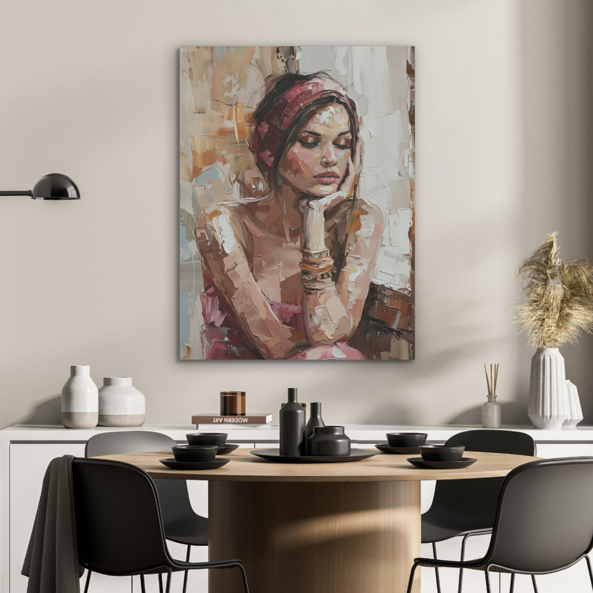 AKUSTIKPANEEL Frau - Porträt - Modern 60x80 cm - Altrosa, Textil (60/0.9/80cm) - MuchoWow
