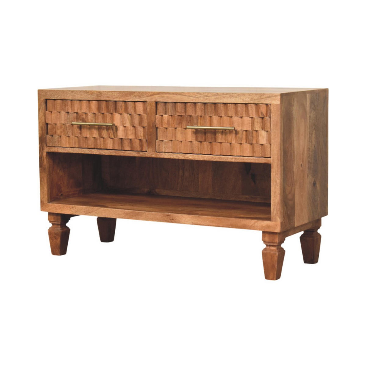 AUFBEWAHRUNGSMÖBEL Golden-Teak-Finish, 2 Schubladen, 1 offenes Regal, Hellbraun - Hellbraun/Braun, Holz (35/55/87cm) - Artisan Furniture
