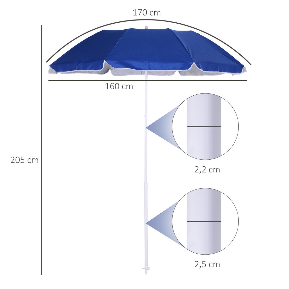 STRANDSCHIRM DE-11383 neigbar, UPF50+, 8 Streben Blau - Blau, Textil (160/160cm) - ComfortXL