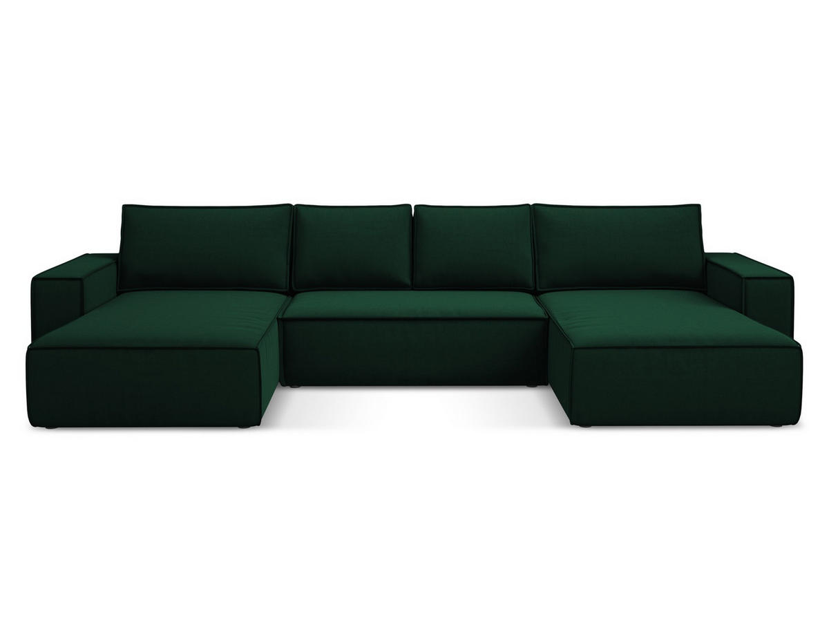 WOHNLANDSCHAFT Samt Stoff Grün - Dunkelgrün/Schwarz, Kunststoff/Textil (398/82/185cm) - Makamii