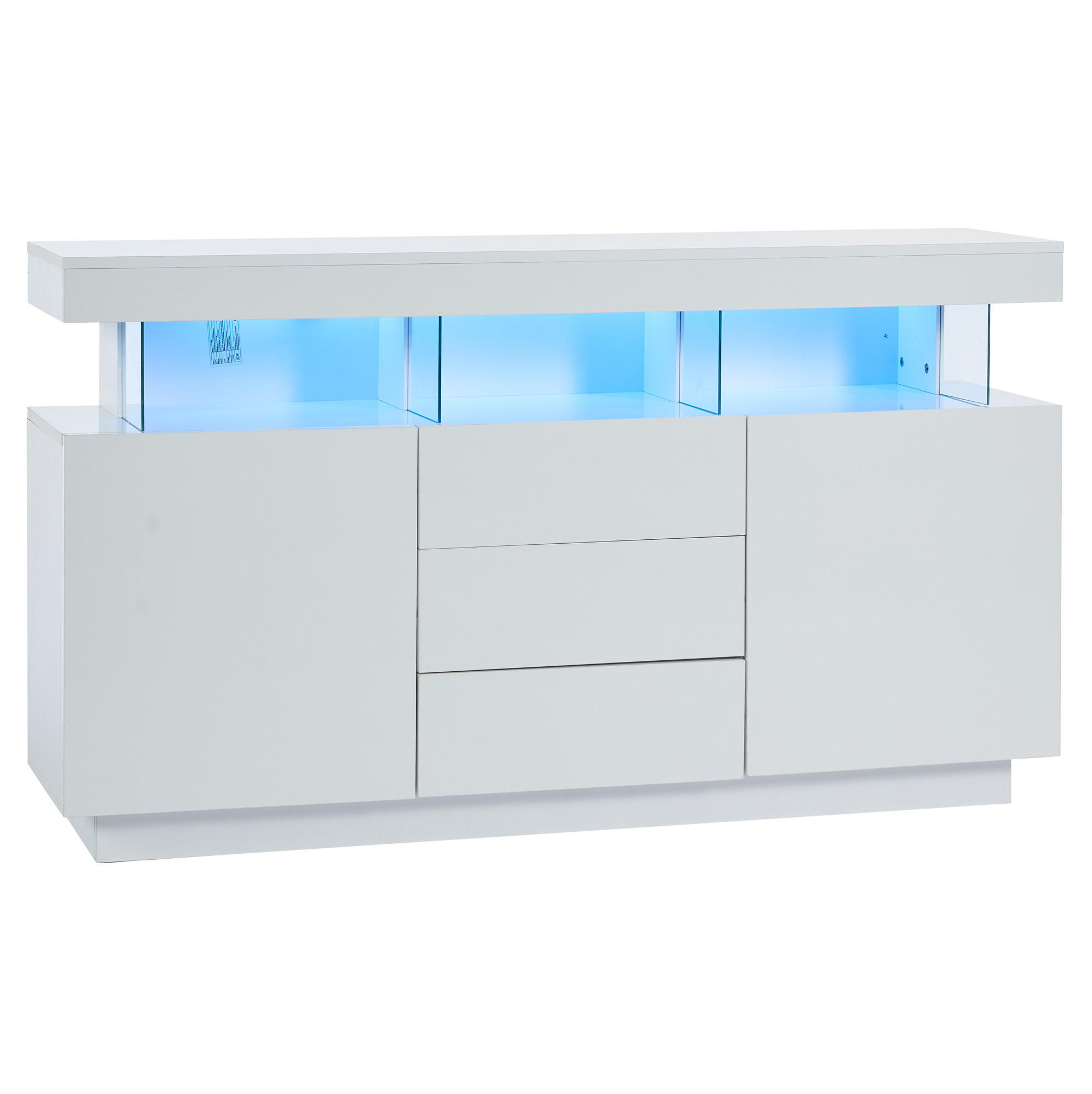 SIDEBOARD 140/35/80 cm mit LED-Beleuchtung, 3 Schubladen und 2 Türen, Hochglanz mit Acryl-Details, Weiß - Weiß, Holzwerkstoff (140/80/35cm) - Redom
