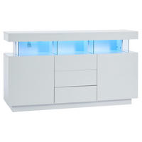 SIDEBOARD 140/35/80 cm mit LED-Beleuchtung, 3 Schubladen und 2 Türen, Hochglanz mit Acryl-Details, Weiß - Weiß, Holzwerkstoff (140/80/35cm) - Redom