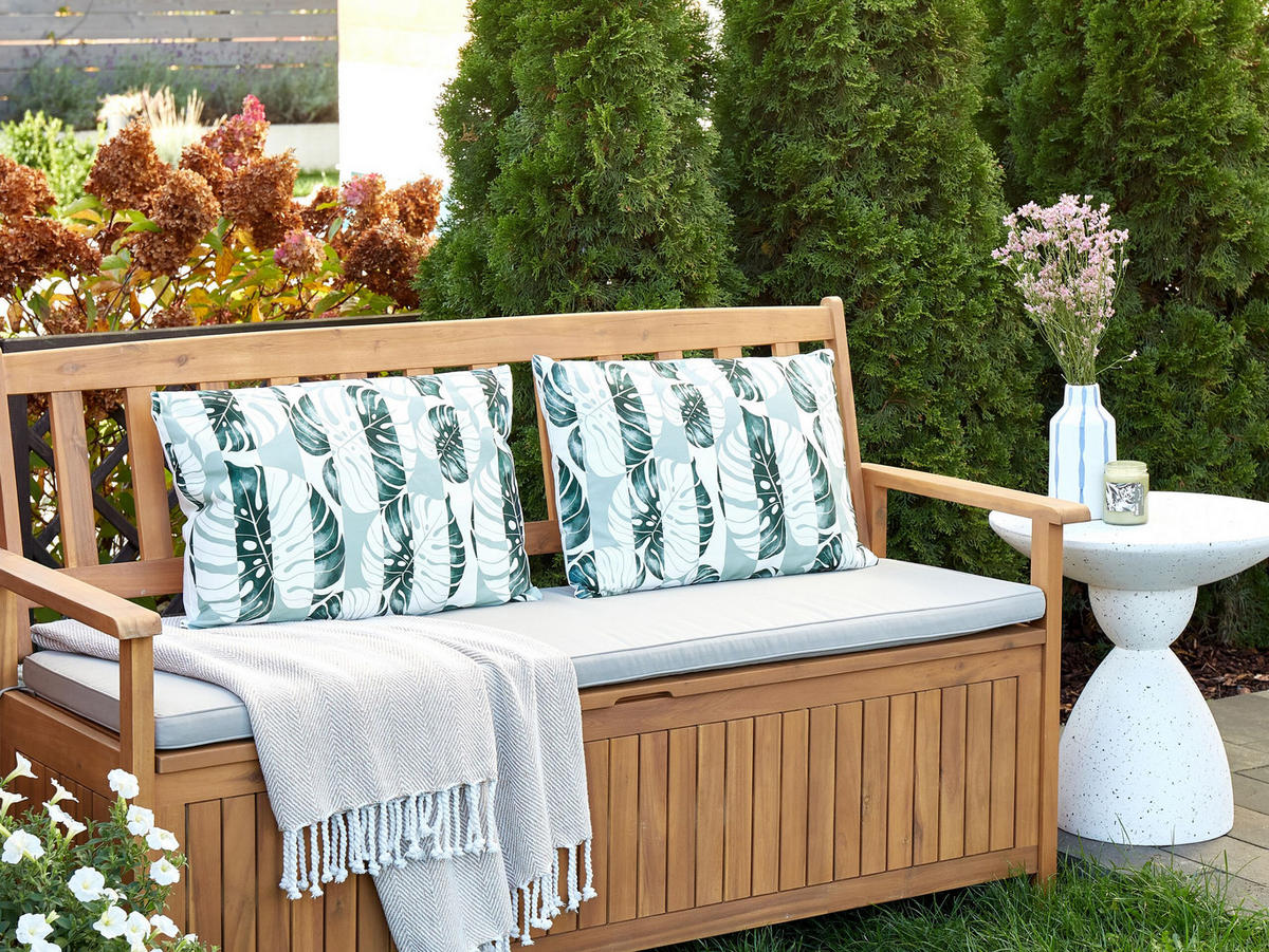 OUTDOOR-KISSEN 2er-Set Blattmuster grün 40/60 cm Termini - Hellgrau, Textil (40/60cm) - Beliani