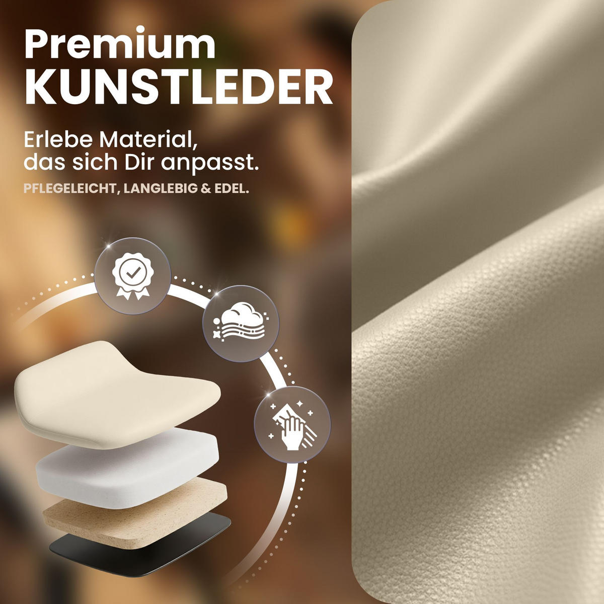 BARHOCKER Lederlook Creme - Creme/Schwarz, Textil/Metall (49/105/56cm) - CLP