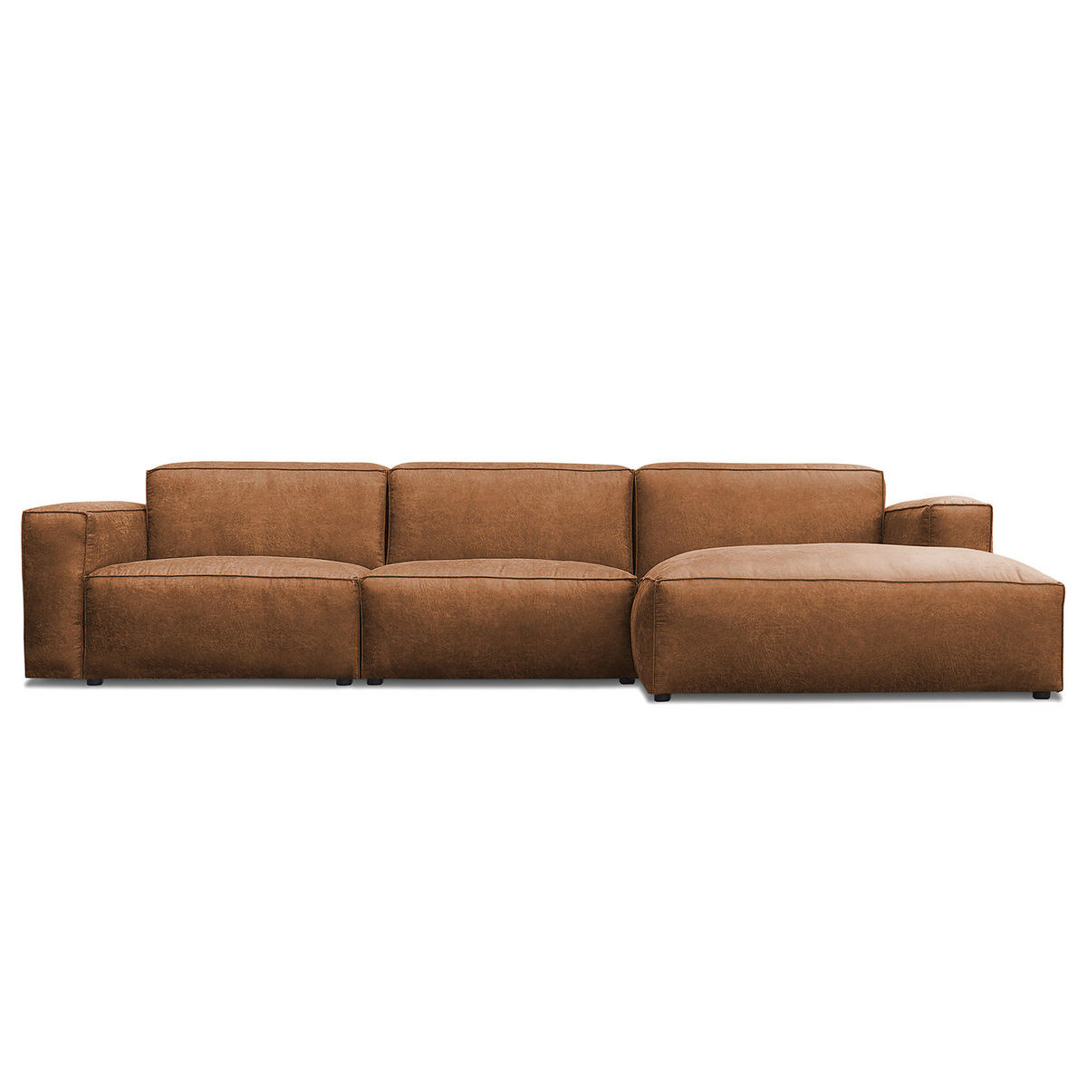 ECKSOFA mit Longchair - Cognac/Schwarz, Kunststoff (345/170cm) - home24