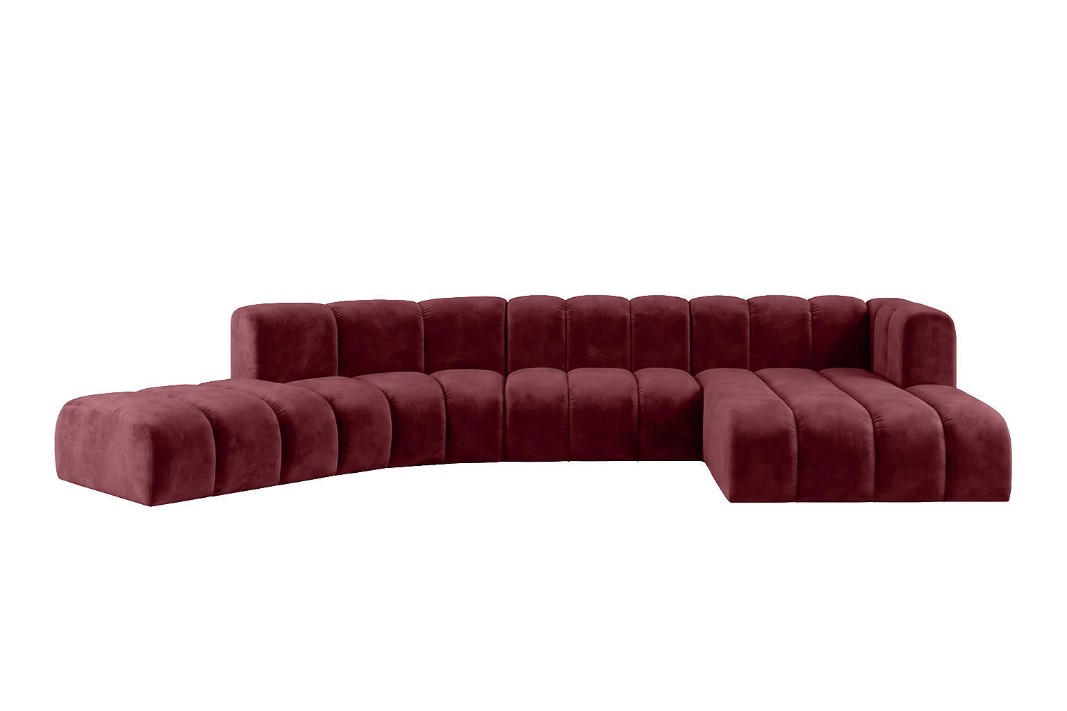 ECKSOFA Modulares In L-Form, Velvet-Stoff Riviera, Rotwein, Rechts, GRAND Round - Dunkelrot, Holz (445/179cm) - Kaiser Möbel