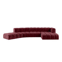 ECKSOFA Modulares In L-Form, Velvet-Stoff Riviera, Rotwein, Rechts, GRAND Round - Dunkelrot, Holz (445/179cm) - Kaiser Möbel