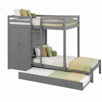 ETAGENBETT mit Ausziehbett 90x200 cm Grau mit Kleiderschrank - Grau, Holz (90/200cm) - Meubliv