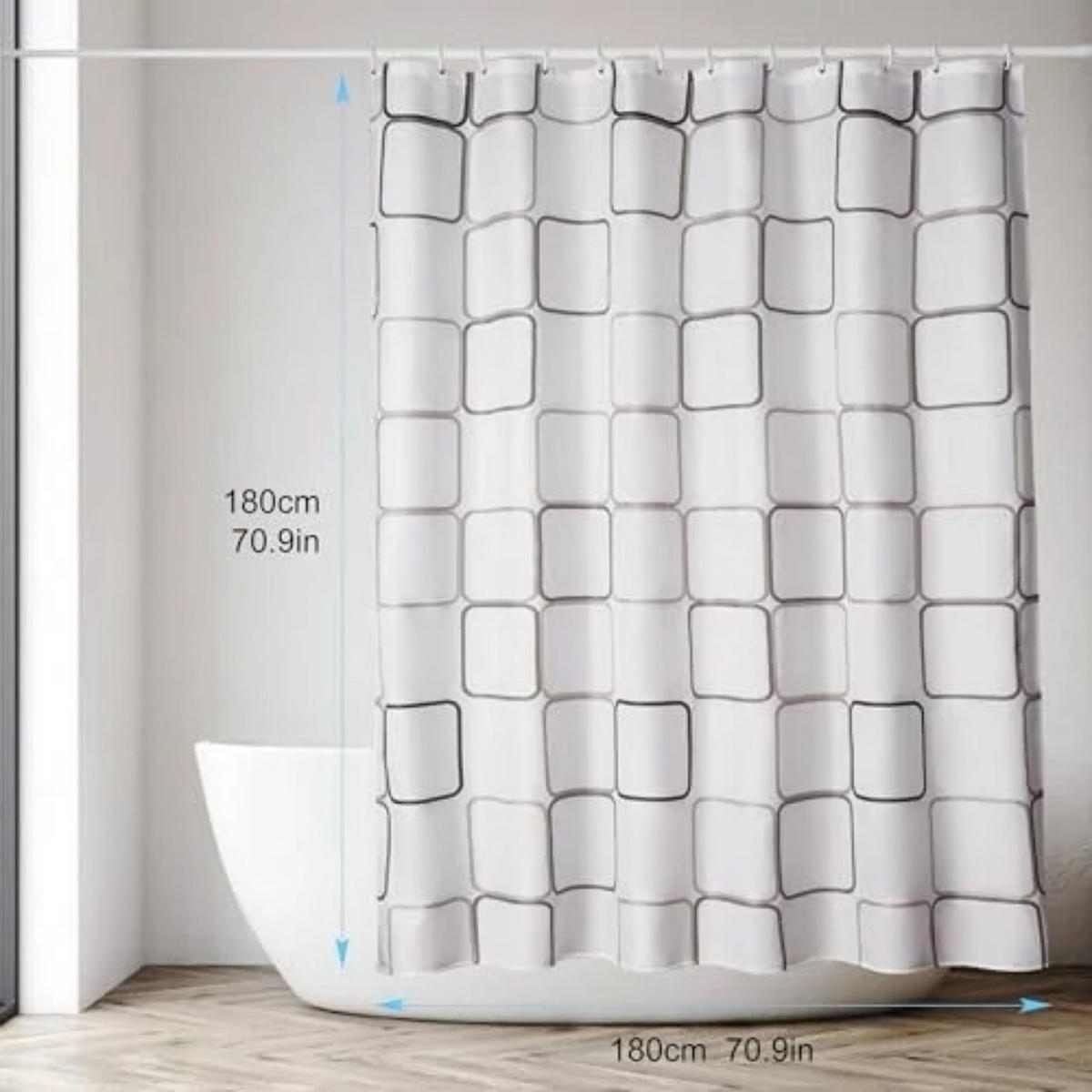 DUSCHVORHANG Weiß schnell trocknend halbdurchsichtig mit Haken Badezimmer - Transparent, Textil (180/180cm) - MCBOSON