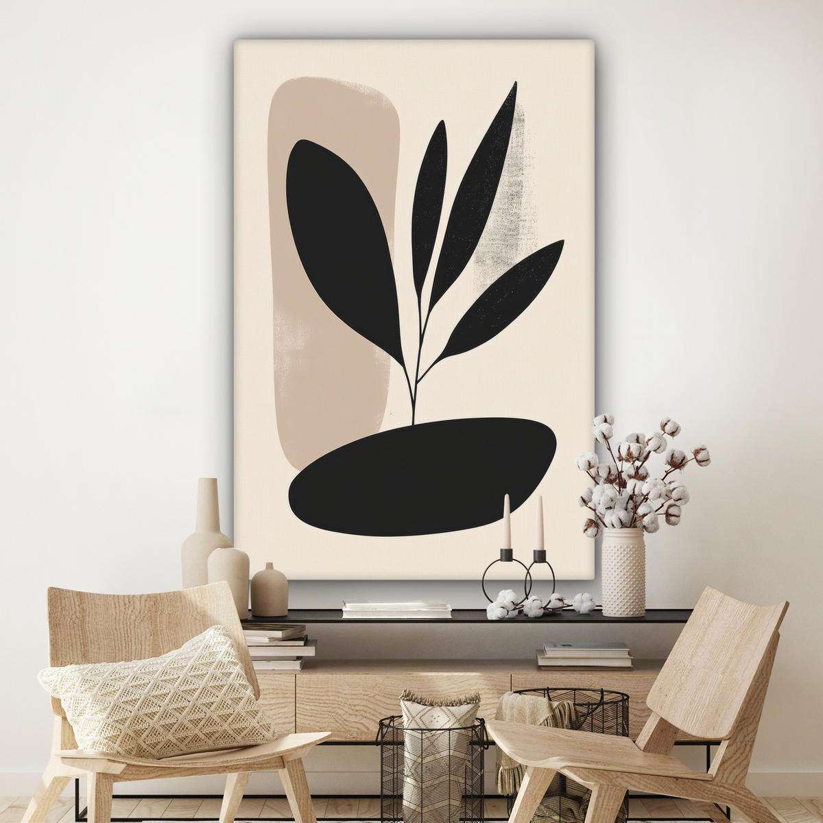 SLIKA NA PLATNU Rastlina 90x140 cm - črna, tekstil (90/140cm) - MuchoWow