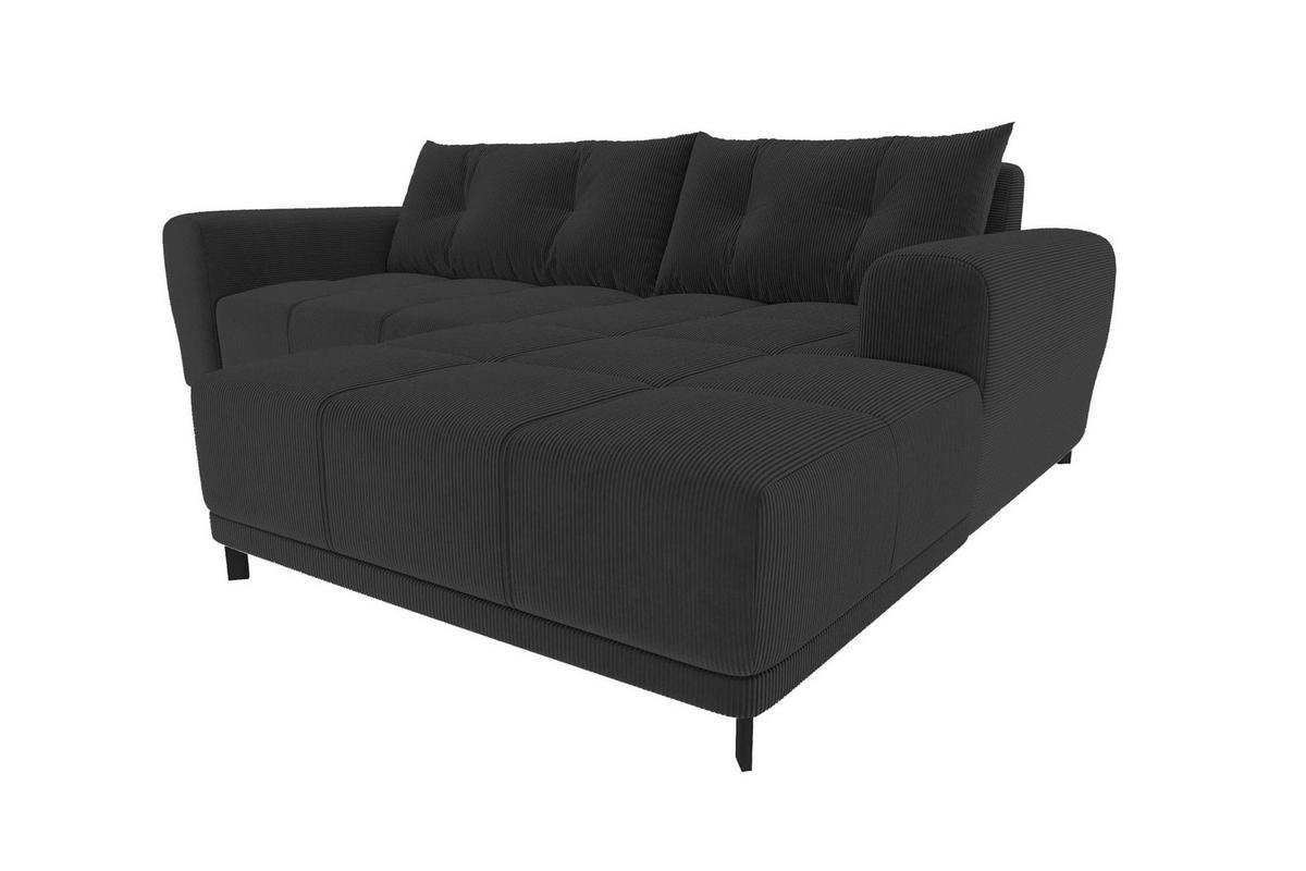 ECKSOFA Massimo Cordstoff Schwarz inkl. Schlaffunktion Rechts - Schwarz, Textil/Metall (246/177cm) - 99rooms