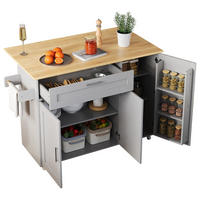 KÜCHENINSEL 132,5/90/44(70) cm Grau aus MDF mit klappbarer Arbeitsplatte - Grau, Holzwerkstoff (44/90/132.5cm) - OKMYHOME