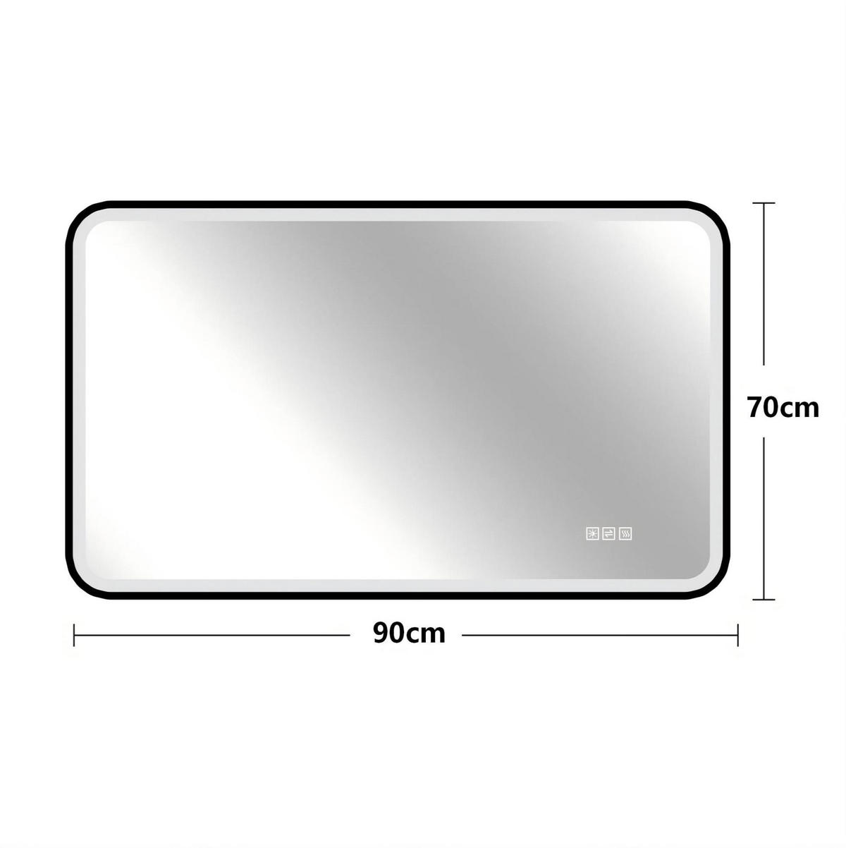 WANDSPIEGEL 90/4/70 cm Schwarz aus Glas und Metall mit Anti-Beschlag und LED - Schwarz, Glas (70/4/90cm) - OKWISH