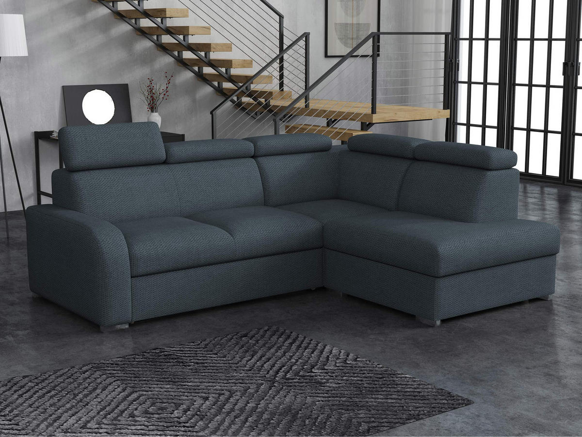 ECKSOFA Oslo 2rRLXp, Seite: Rechts 2R+R+LXP - Silberfarben/Dunkelblau, Holz/Textil (250/200cm) - MIRJAN24