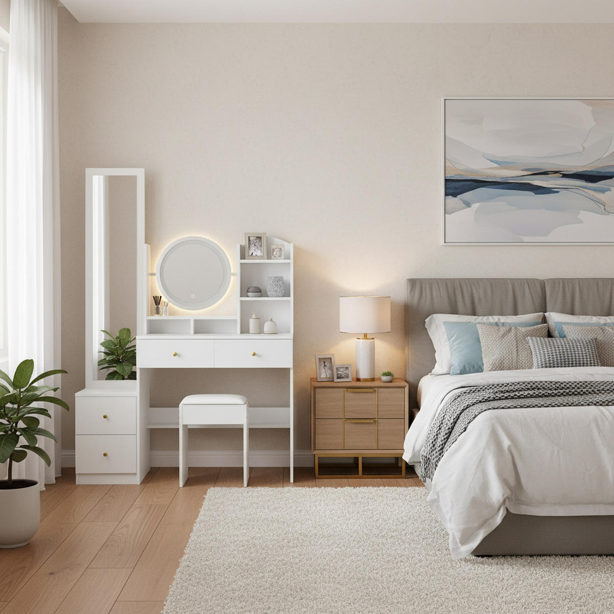 SCHMINKTISCH mit Hocker Weiß 109/36/164 CM - Weiß, Glas/Holzwerkstoff (36/164/109cm) - Urban Meuble