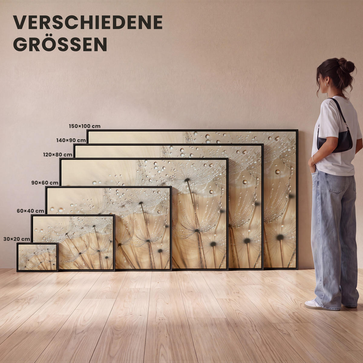 LEINWAND Bilder mit Rahmen - Löwenzahn - Abstrakt - Natur - Beige - 60x40 - Braun, Textil (60/40cm) - MuchoWow