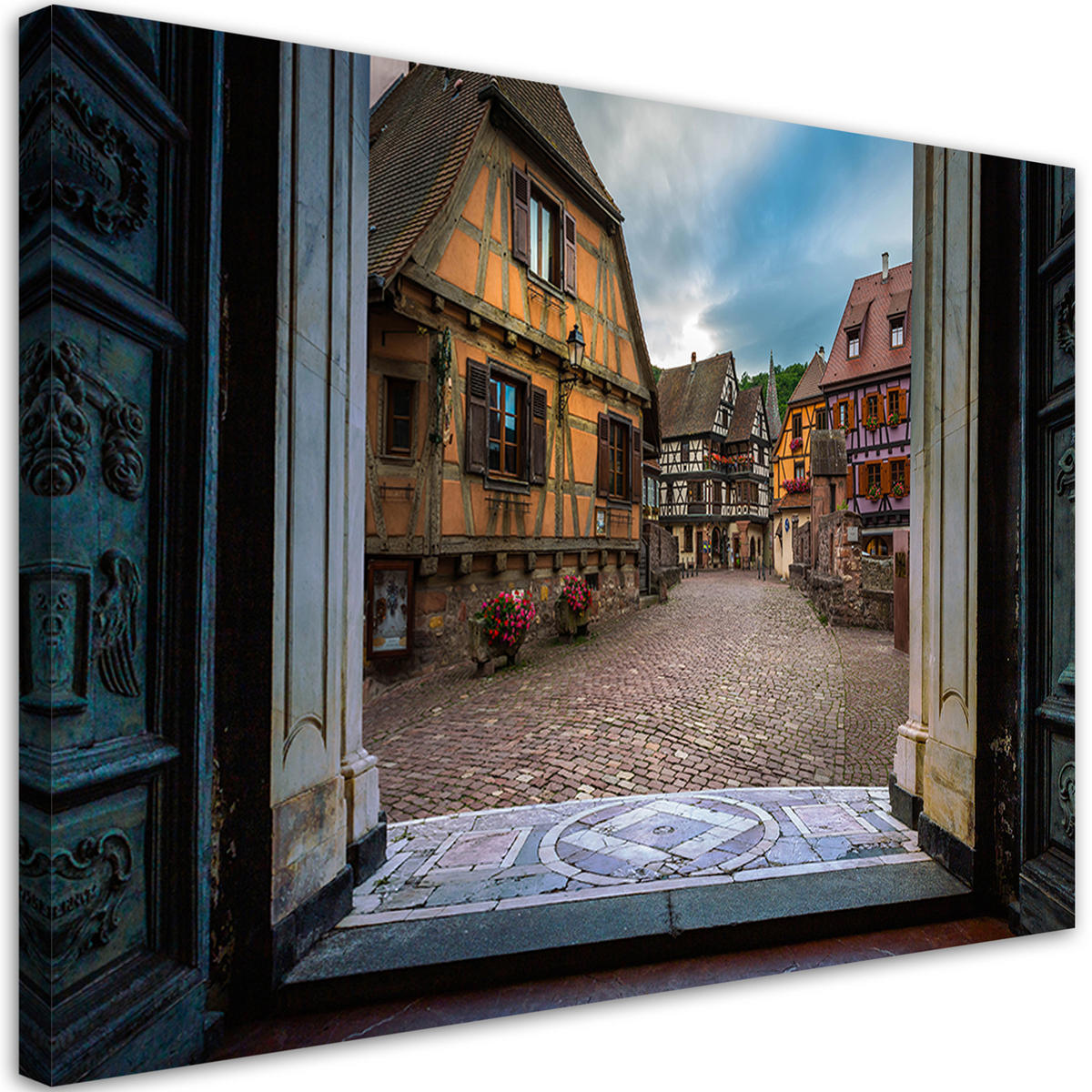 WANDBILD ansicht alter häuser in bayern vintage - Braun, Textil (60/40cm) - Feeby