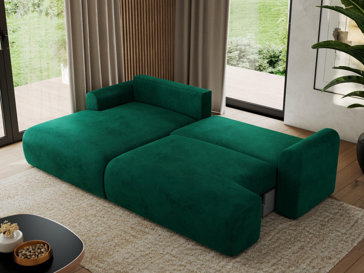 ECKSCHLAFSOFA TONO L Dunkelgrün Velvet - links - Dunkelgrün/Schwarz, Kunststoff/Textil (260/150cm) - MKS